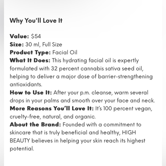 High expectations cannabis facial oil - Picture 2 of 2